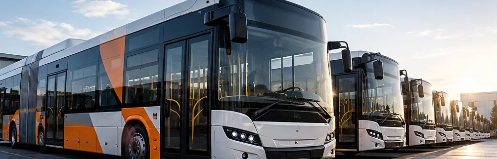 Visualisierung einer neutralen Busflotte im Betriebshof