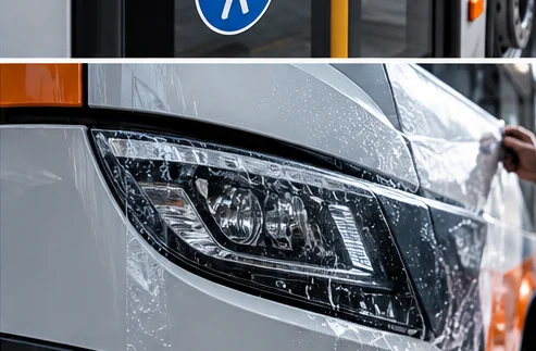 Reparatur und Folienarbeiten an einem Bus